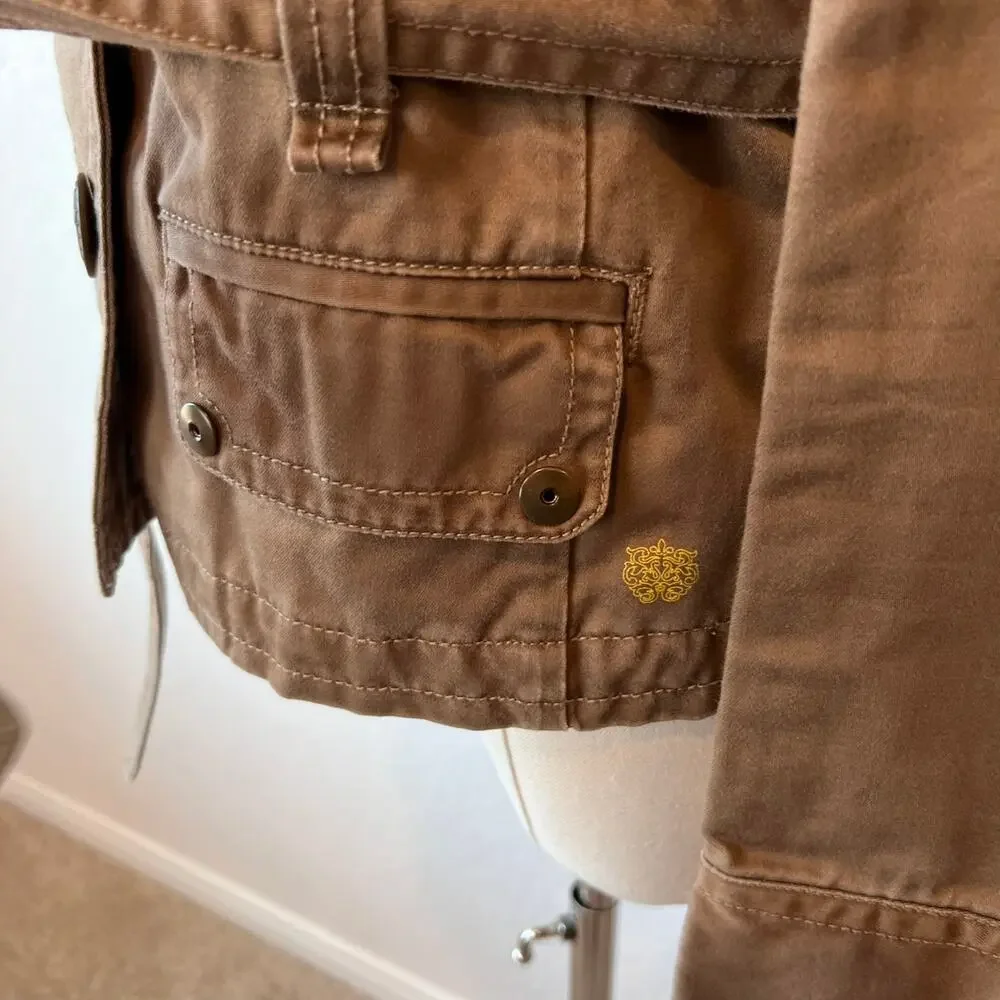 Vintage Y2K J Crew Military Utility Cargo Jacket size XS Cotton Belted Tan - Picture 9 of 14